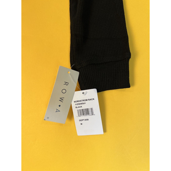 Row A Cropped Henley Knit Top Womens M Black Long Sleeve Pullover Casual NWT - Picture 2 of 6